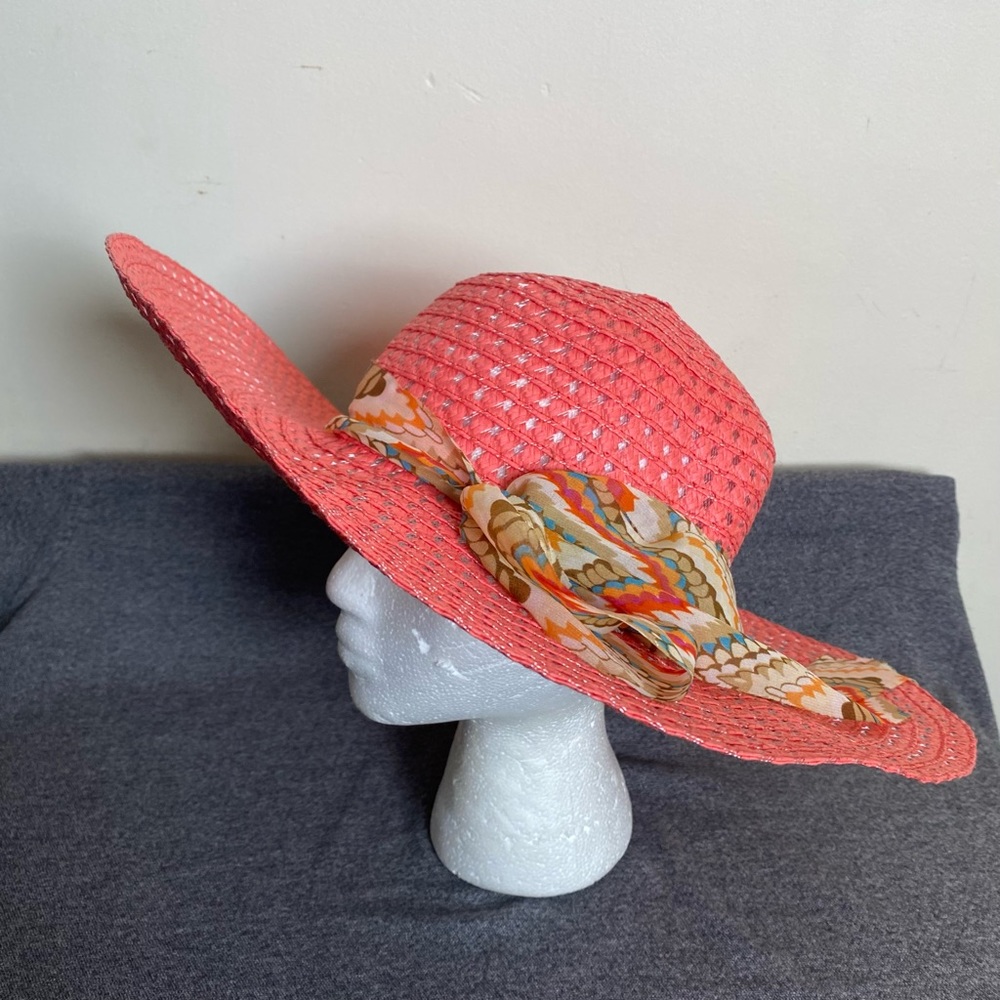 Woman's Wide Brim Straw Hat with Multicolored Ribbon